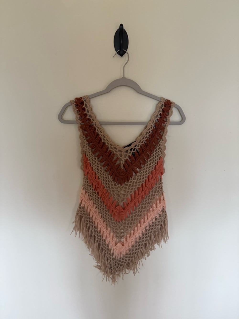 Boho Crochet Fringe Vest in Earthy Neutrals